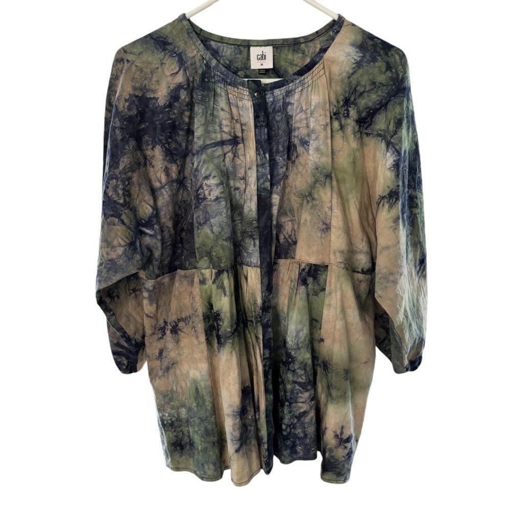 Cabi Olivia Woodstock Tie-Dye Linen Blend Top Sz M